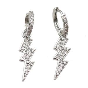 copper hoop Earring paved zircon with lightning, platinum plated, approx 7-25mm, 14mm dia [FN13203]