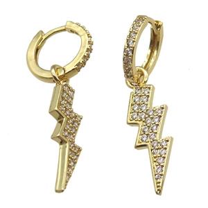 copper hoop huggie Earring paved zircon with lightning, gold plated, approx 7-25mm, 14mm dia [FN13204]