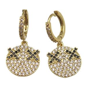 copper hoop Earring paved zircon with Emoji, gold plated, approx 15mm, 14mm dia [FN13207]