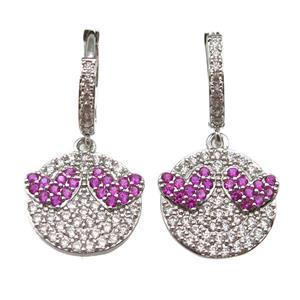 copper hoop Earring paved zircon with Emoji, platinum plated, approx 15mm, 14mm dia [FN13208]
