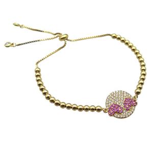 copper bracelet paved zircon, emoji, resizable, gold plated, approx 20mm dia [FN13231]