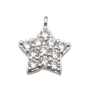 copper star pendant paved zircon, platinum plated, approx 12mm dia [FN13235]
