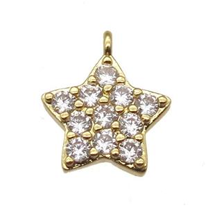 copper star pendant paved zircon, gold plated, approx 12mm dia [FN13236]