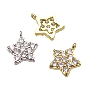 copper star pendant paved zircon, mixed color, approx 12mm dia [FN13237]