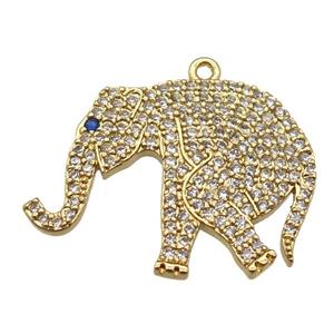 copper elephant pendant paved zircon, gold plated, approx 20-25mm [FN13238]