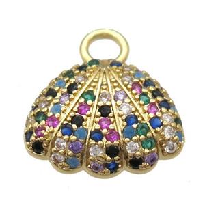 copper shelled pendant paved zircon, gold plated, approx 12-15mm [FN13247]