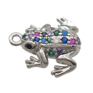 copper frog pendant paved zircon, platinum plated, approx 12-15mm [FN13249]