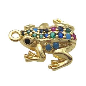 copper frog pendant paved zircon, gold plated, approx 12-15mm [FN13250]