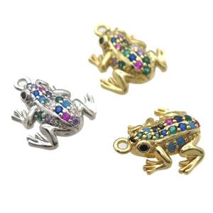 copper frog pendant paved zircon, mixed color, approx 12-15mm [FN13251]