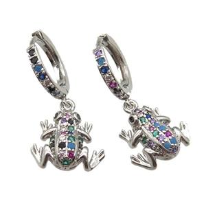 copper hoop Earring paved zircon, frog, platinum plated, approx 12-15mm, 14mm dia [FN13262]
