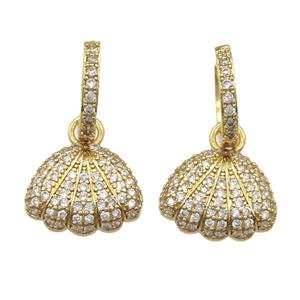 copper hoop Earring paved zircon, shelled, gold plated, approx 12-15mm, 14mm dia [FN13264]