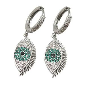copper hoop Earring paved zircon, eye, platinum plated, approx 10-20mm, 14mm dia [FN13265]