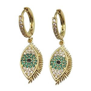 copper hoop Earring paved zircon, eye, gold plated, approx 10-20mm, 14mm dia [FN13266]