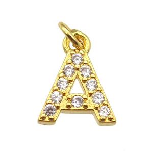 copper Alphabet-A pendant paved zircon, gold plated, approx 10mm [FN13267]