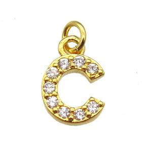 copper letter-C pendant paved zircon, gold plated, approx 10mm [FN13269]