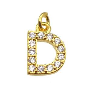 copper letter-D pendant paved zircon, gold plated, approx 10mm [FN13270]