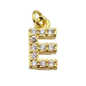 copper letter-E pendant paved zircon, gold plated, approx 10mm [FN13271]