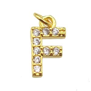 copper letter-F pendant paved zircon, gold plated, approx 10mm [FN13272]