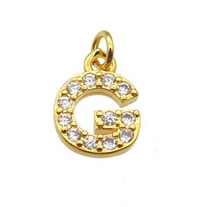 copper letter-G pendant paved zircon, gold plated, approx 10mm [FN13273]