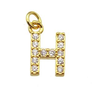 copper letter-H pendant paved zircon, gold plated, approx 10mm [FN13274]
