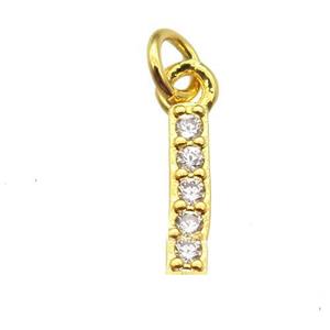copper letter-I pendant paved zircon, gold plated, approx 10mm [FN13275]
