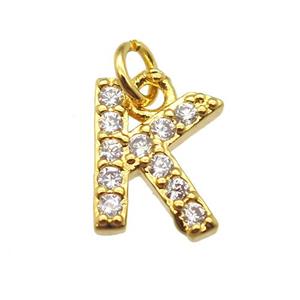 copper letter-K pendant paved zircon, gold plated, approx 10mm [FN13277]