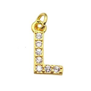 copper letter-L pendant paved zircon, gold plated, approx 10mm [FN13278]