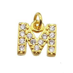 copper letter-M pendant paved zircon, gold plated, approx 10mm [FN13279]