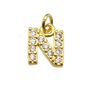 copper letter-N pendant paved zircon, gold plated, approx 10mm [FN13280]