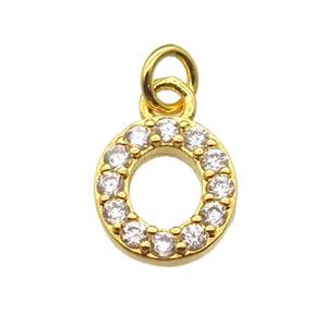 copper letter-O pendant paved zircon, gold plated, approx 10mm [FN13281]