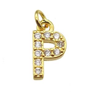 copper letter-P pendant paved zircon, gold plated, approx 10mm [FN13282]