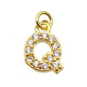 copper letter-Q pendant paved zircon, gold plated, approx 10mm [FN13283]