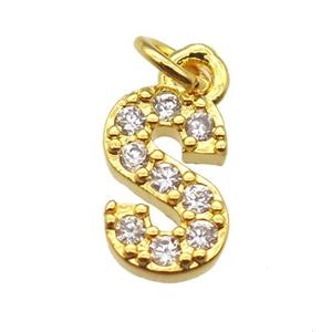 copper letter-S pendant paved zircon, gold plated, approx 10mm [FN13285]