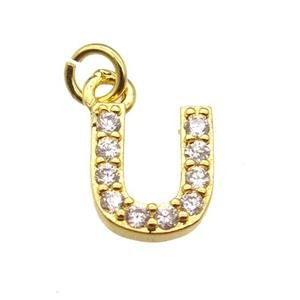 copper letter-U pendant paved zircon, gold plated, approx 10mm [FN13287]