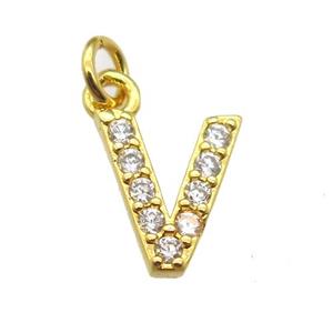 copper letter-V pendant paved zircon, gold plated, approx 10mm [FN13288]