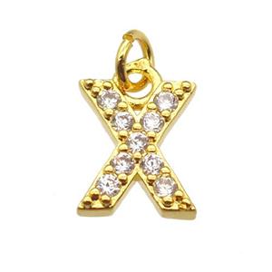 copper letter-X pendant paved zircon, gold plated, approx 10mm [FN13290]