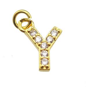 copper letter-Y pendant paved zircon, gold plated, approx 10mm [FN13291]