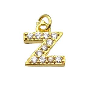 copper letter-Z pendant paved zircon, gold plated, approx 10mm [FN13292]