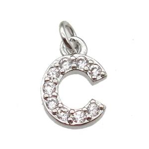 copper letter-C pendant paved zircon, platinum plated, approx 10mm [FN13296]