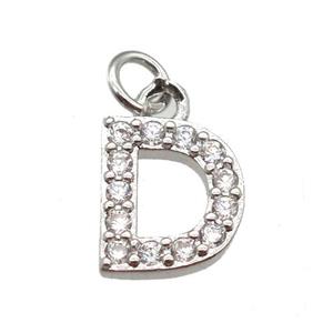 copper letter-D pendant paved zircon, platinum plated, approx 10mm [FN13297]