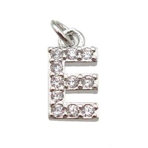 copper letter-E pendant paved zircon, platinum plated, approx 10mm [FN13298]