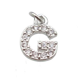 copper letter-G pendant paved zircon, platinum plated, approx 10mm [FN13300]