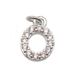 copper letter-O pendant paved zircon, platinum plated, approx 10mm [FN13308]