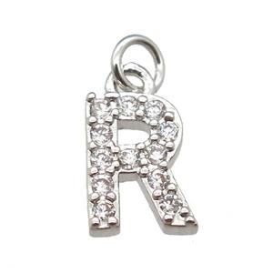 copper letter-R pendant paved zircon, platinum plated, approx 10mm [FN13311]