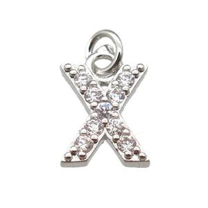 copper letter-X pendant paved zircon, platinum plated, approx 10mm [FN13317]