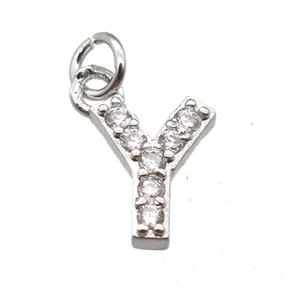 copper letter-Y pendant paved zircon, platinum plated, approx 10mm [FN13318]
