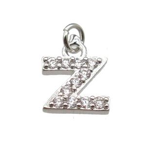 copper Alphabet-Z pendant paved zircon, platinum plated, approx 10mm [FN13319]