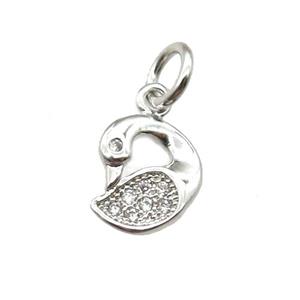 copper swan pendant paved zircon, platinum plated, approx 8mm [FN13321]