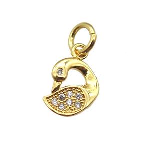 copper swan pendant paved zircon, gold plated, approx 8mm [FN13322]