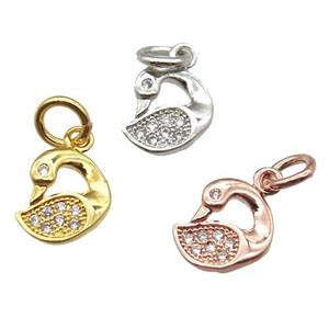 copper swan pendant paved zircon, mixed color, approx 8mm [FN13324]